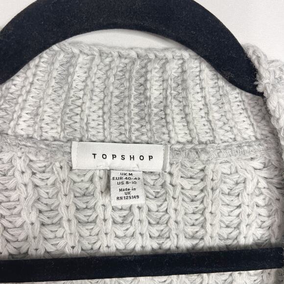 Topshop Medium 8-10 Gray Chunky Knit Braided Sleeve Open Front Cardigan Sweater - Picture 3 of 7
